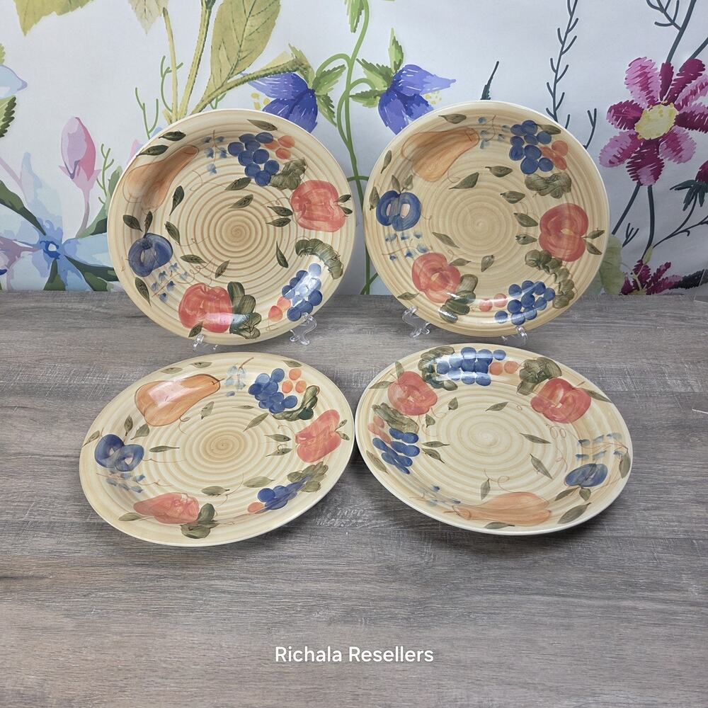 Alco Industries Tuscan Dinner Plates 10 3/8" Lot Of 4 Fruit Stoneware AOI26
